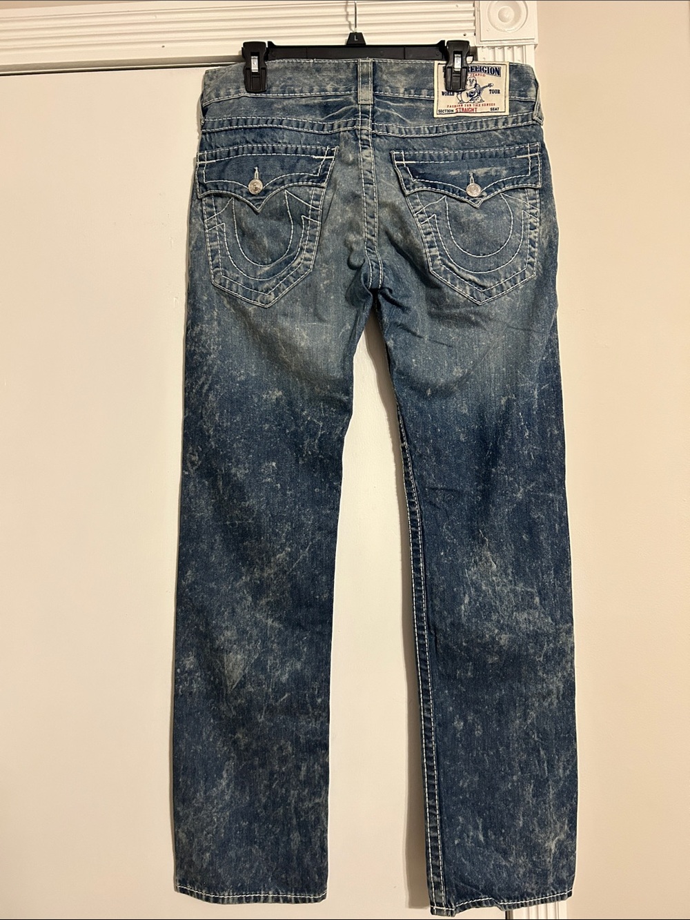 VTG True Religion Men’s Washed Blue Straight Jeans Sign. Back Pockets 32 x 34
